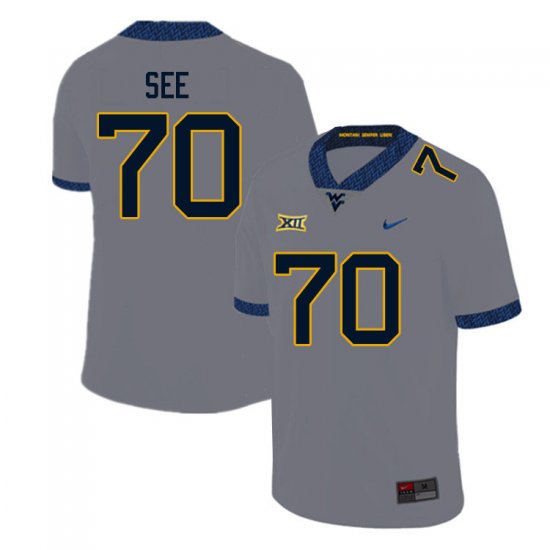 Men's West Virginia Mountaineers NCAA #70 Shawn See Gray Authentic Nike Stitched College Football Jersey ES15O48ZM